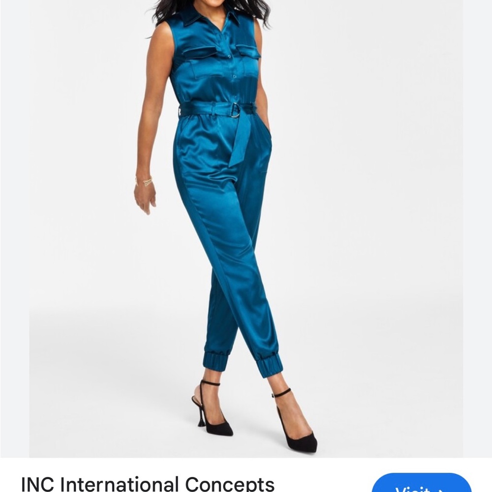 INC International Concepts Teal Satin Jumpsuit